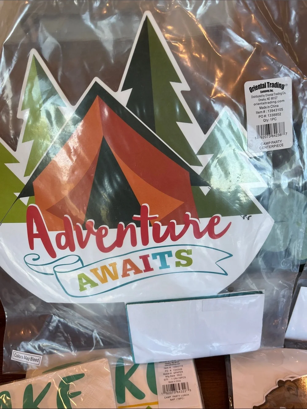 NWT Camping Party Disposable Tableware Set - Green/Orange Adventure Theme